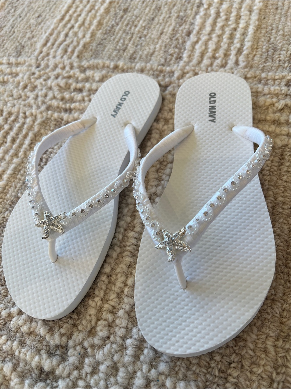 Beach Wedding White Jeweled Starfish Flip Flop Sandals